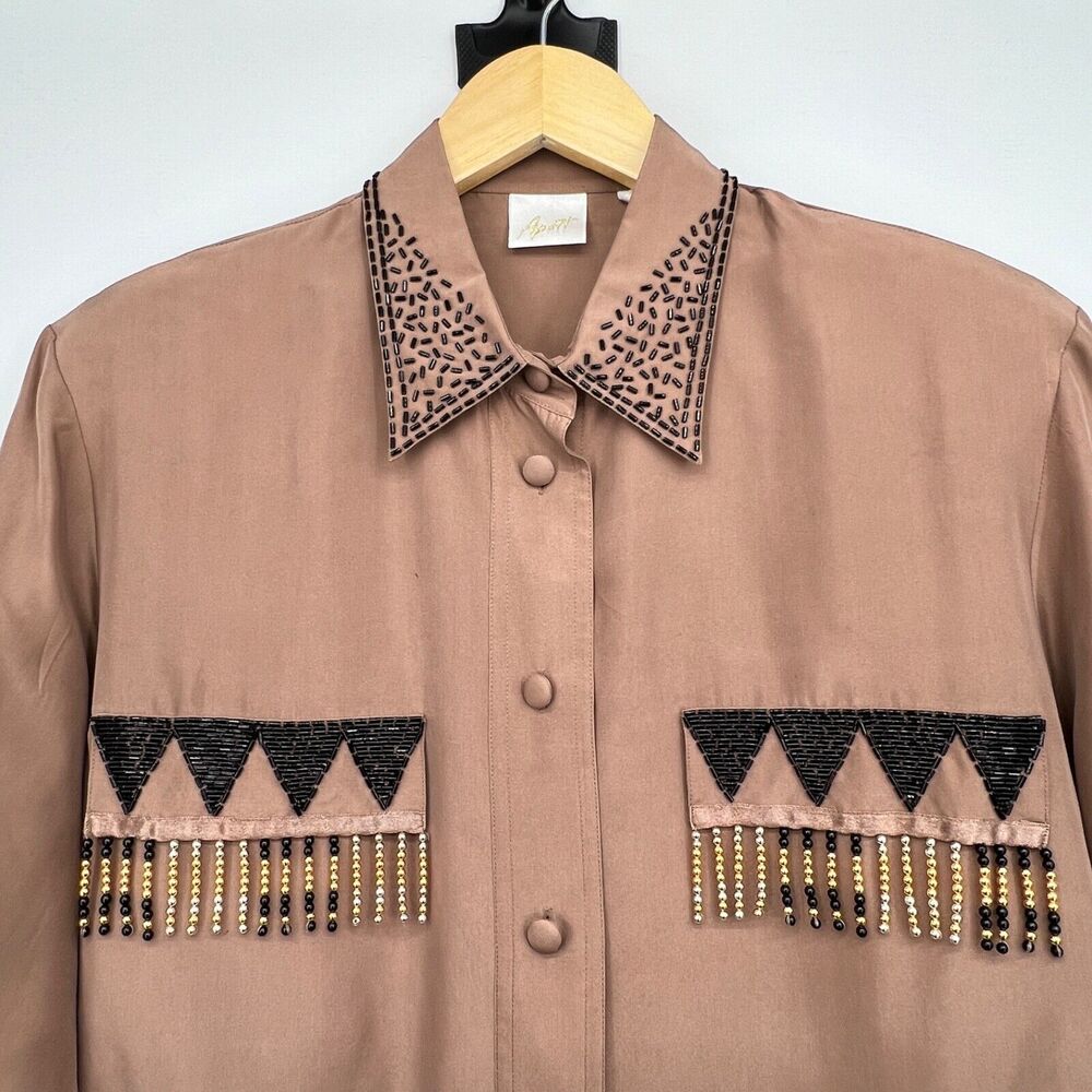 Vintage Apart 100% Silk Button Down Blouse Long Sleeve Size Medium
